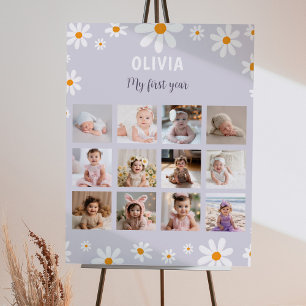 Poster Retro Purple Daisy Anniversaire Photo Milestone Po