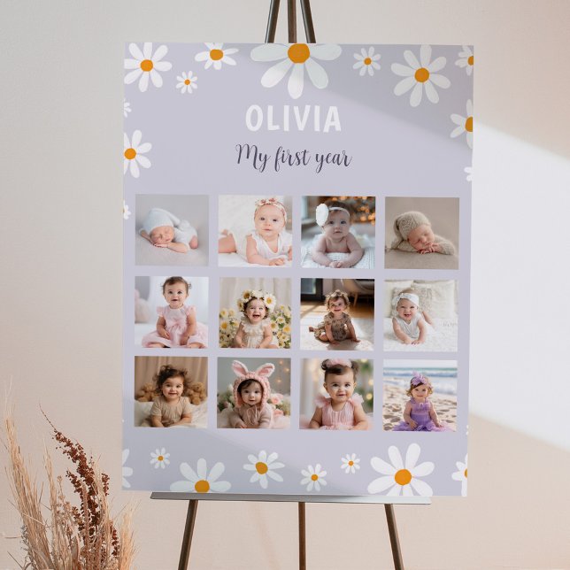 Poster Retro Purple Daisy Anniversaire Photo Milestone Po (Créateur téléchargé)