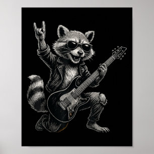 Poster Retro Raccoon Rock Music Cadeau Hommes Enfants Fem