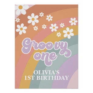 Poster Retro Rainbow Groovy One 1er Anniversaire