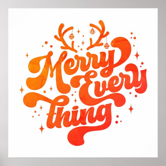 Poster Retro Red White Merry tout Joyeux Noël (Devant)