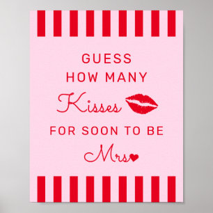 Poster Retro Rouge & Rose Devis Combien De Baisers Jeu Si