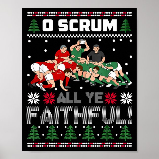 Poster Retro Rugby O Scrum All Ye Faithful Ugly Merry Chr (Devant)