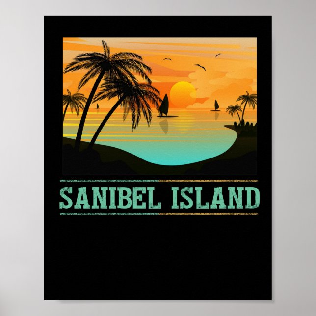 Poster Rétro Sanibel Island Floride Tropical Sunset Beach (Devant)