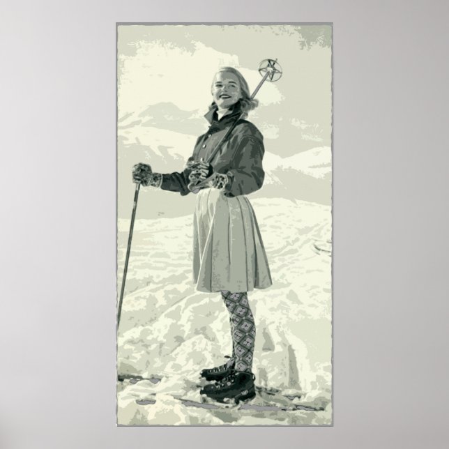POSTER RETRO SKI GIRL SPORT (Devant)