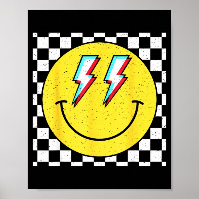 Poster Retro Smile Face Checkered Pattern Preppy Happy Fa (Devant)