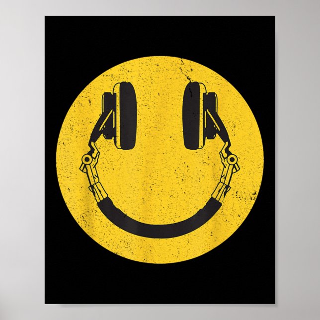 Poster Retro Smile Music Face Casques 90s Hommes Femmes K (Devant)