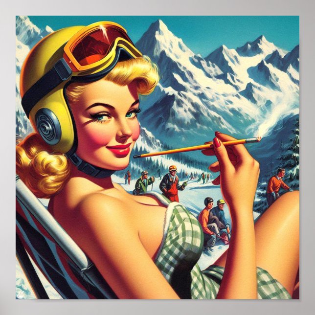Poster Retro Snowboard Girl (Devant)