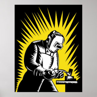 Poster rétro soudeur de travail en métal soudeur