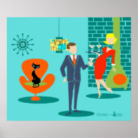 Poster Retro Space Age Cartographie Couple