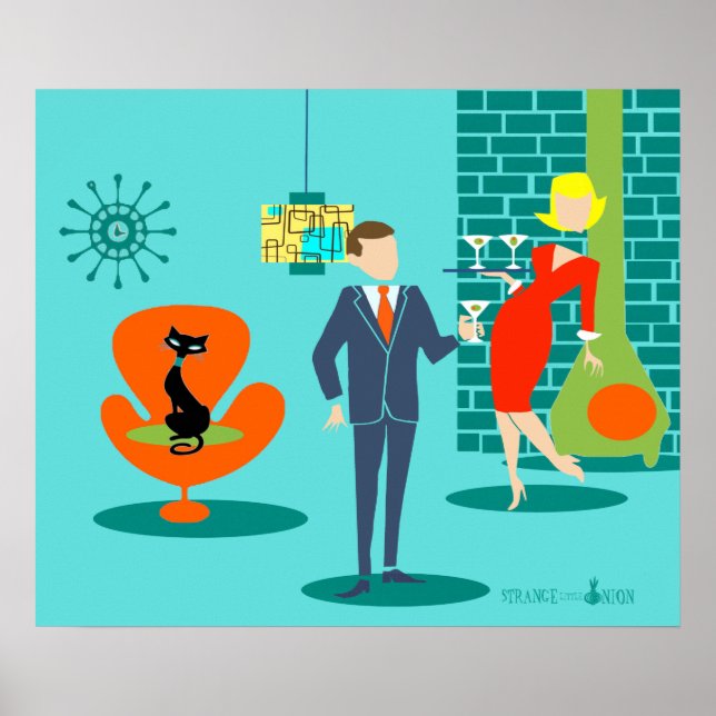 Poster Retro Space Age Cartographie Couple (Devant)