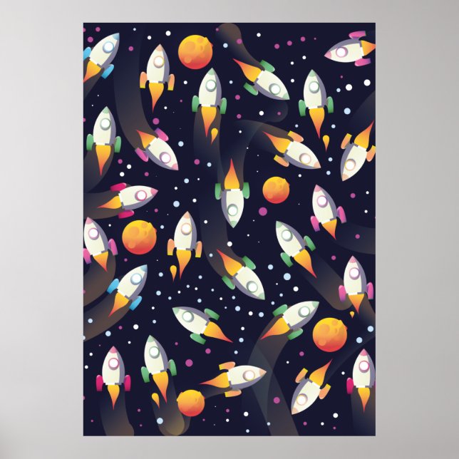 Poster Retro Space Rockets motif. (Devant)