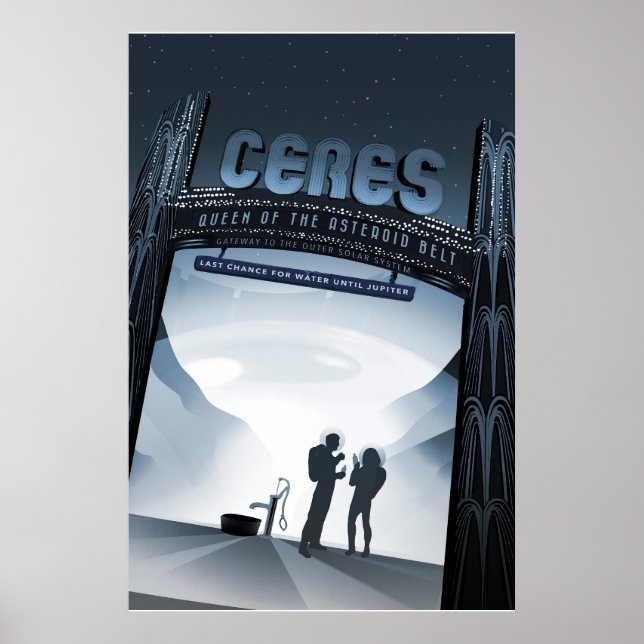 Poster Retro Space Travel Poster-Nwarf Planet Ceres. (Devant)