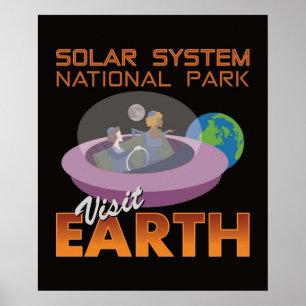 Poster Retro Spacship Flying Saucer Funny Space Travel V