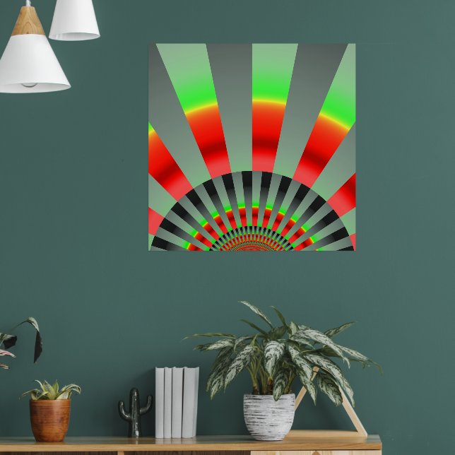 Poster Retro Sun Rays Burset Coucher de soleil rouge jaun (Salon 1)