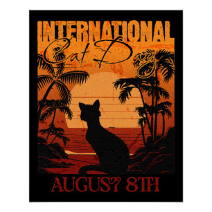 Poster Retro Sunset International Cat Day