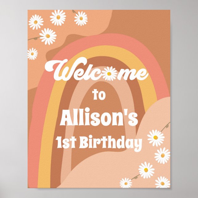 Poster Retro Super Bienvenue Hippie Daisy Fille Anniversa (Devant)