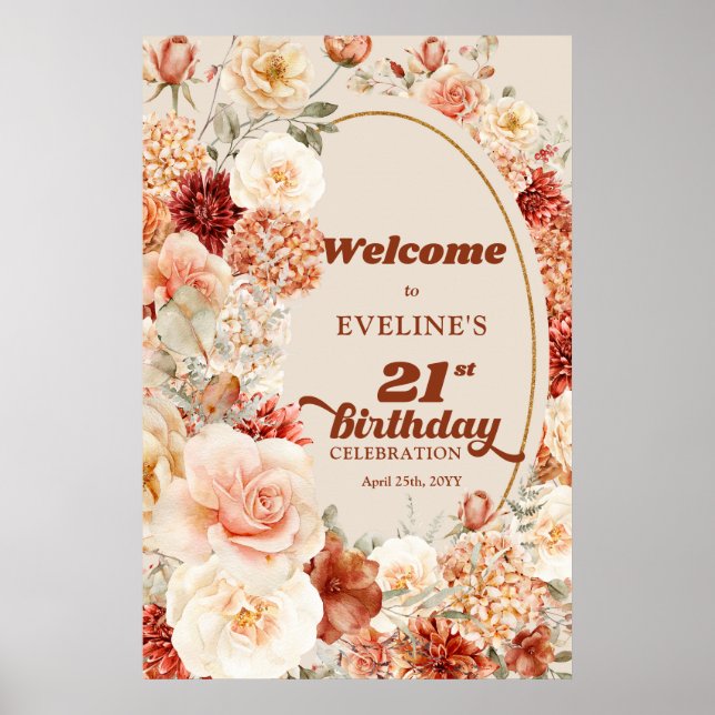 Poster Rétro Super en terre cuite boho 21e anniversaire B (Devant)