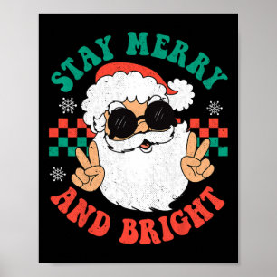 Poster Retro Super Noël Joyeux Restez lumineux Hippie Sa
