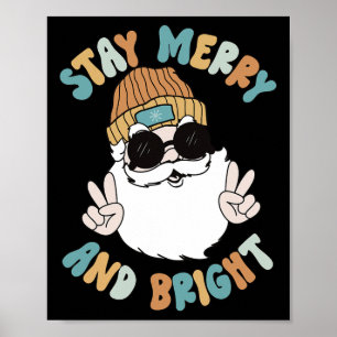 Poster Retro Super Noël Joyeux Restez lumineux Père Noël