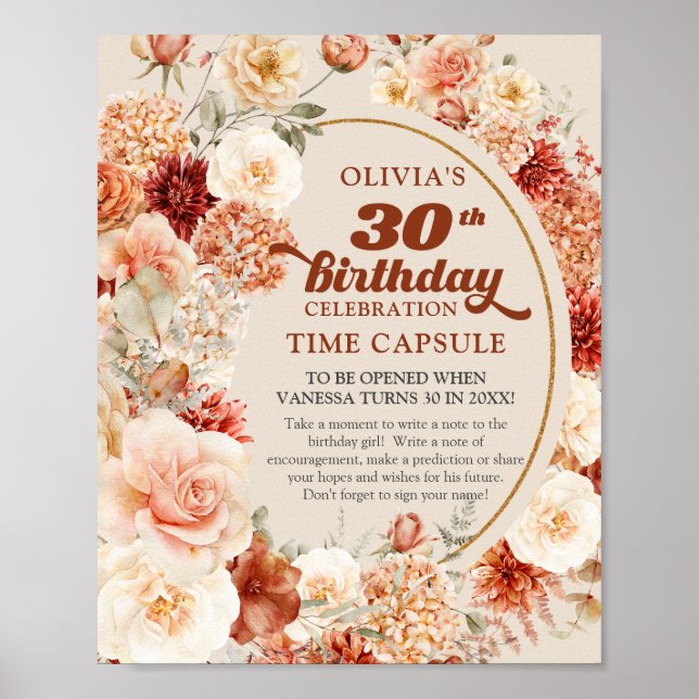 Poster Retro super script terracotta fleur Temps capsule (Devant)