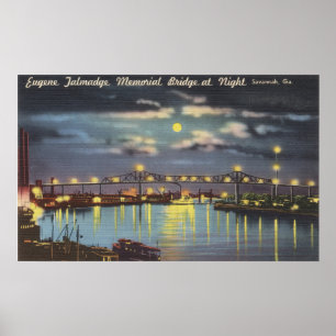 Poster Retro Talmadge Bridge Night Savannah GA