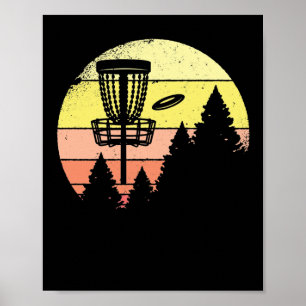 Poster Retro target basket flying disc golf sunset trees