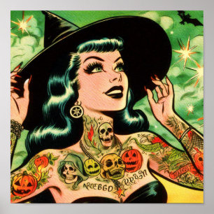 Poster Retro Tattoed Witch Comic