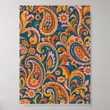 Rétro Terracotta et Bleu Nuit Paisley Sans Couture