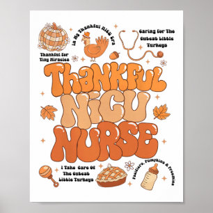 Poster Rétro Thanksgiving Nicu Nurse Automne Thankful Nic