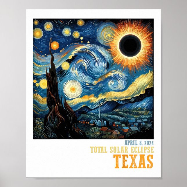 Poster Rétro Total Solaire Eclipse 2024 Texas Pour Hommes (Devant)