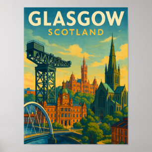 Poster Retro Travel Glasgow Écosse
