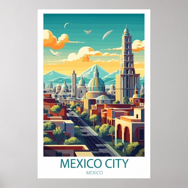 Poster Retro Travel Mexico City Destination Wall Art (Devant)