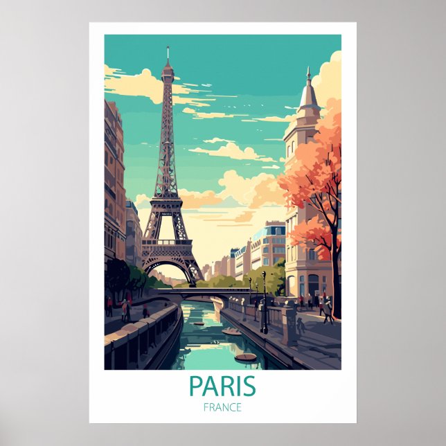 Poster Retro Travel Paris Destination Wall Art (Devant)