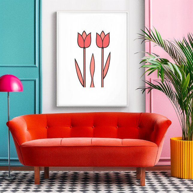 Poster Retro Tulip Duo - Gras Simplicité Florale (Créateur téléchargé)