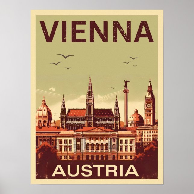 Poster Retro Vienna City Autriche cadeaux skyline (Devant)