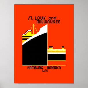 Poster Retro vintage Allemagne Amérique ligne d'expéditio