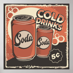Poster rétro vintage boissons froides