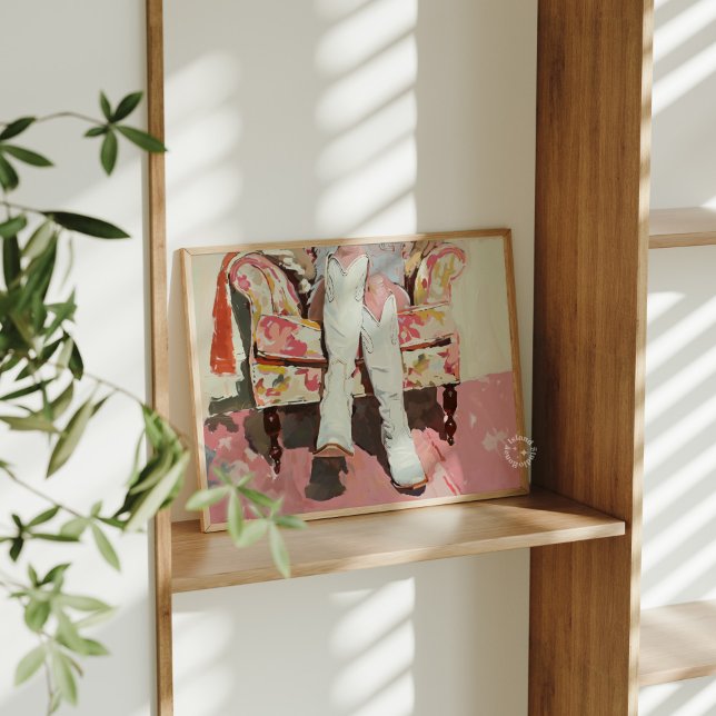 Poster Retro Vintage brillant pour poupées (Cowgirl Boots Painting Retro Vintage Print)