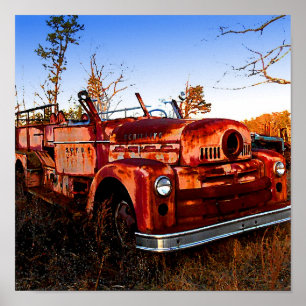 Poster Retro, Vintage, Camion Junkyard en champ
