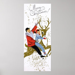 Poster Retro vintage de rennes de Noël Poste de vacances