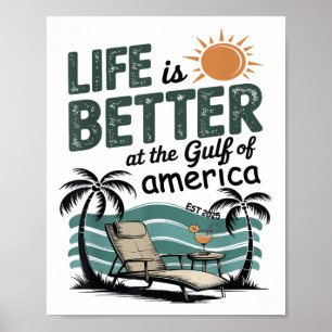 Poster Retro Vintage Gulf Of Us America 2025 American Fla