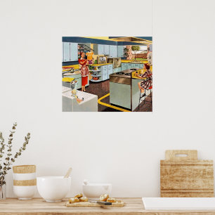 Poster retro vintage Maman cuisine fille