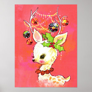 Poster rétro vintage Noël renne vacances