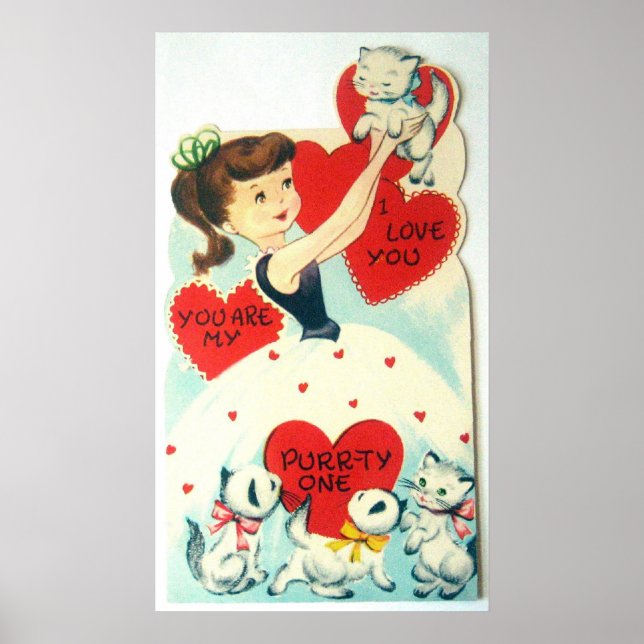 Poster Retro vintage Valentine Chats (Devant)