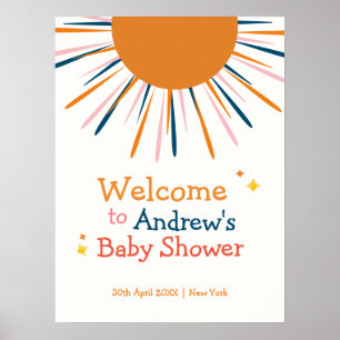Poster Retro Voici Le Baby shower Son Bienvenue