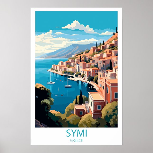 Poster Retro Voyage Symi Grèce Destination Wall Art (Devant)