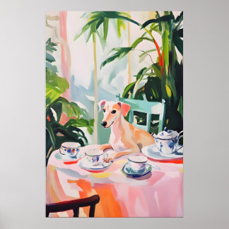 Poster Retro Whippet Poster, Whippet Oil Painting