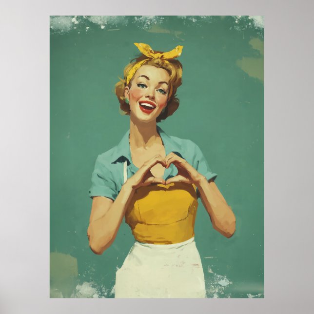 Poster Retro Woman Sending Love (Devant)