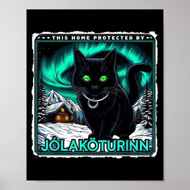 Poster Retro Yule Cat Icelandic This Home Protected Jólak (Devant)